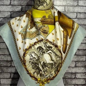 Free shipping Authentic Hermes “Napoleon” silk scarf (34”x35”) H9640