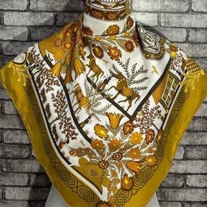 Free DHL EXPRESS Authentic Hermes “Decoupages” silk scarf (34”x35”) H9579