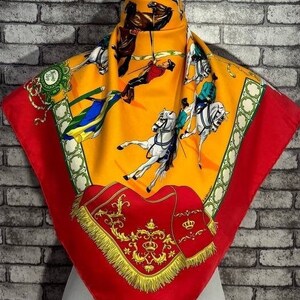 Gratis DHL express Authentieke Hermes "Real Escuela andaluza del arte equestre" zijden sjaal (34"x35") H9434