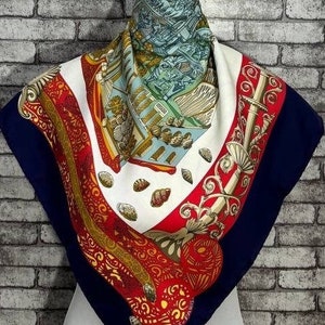 Free DHL Express Authentic Hermes “L’Atlantide” silk scarf (34”x35”) H8770