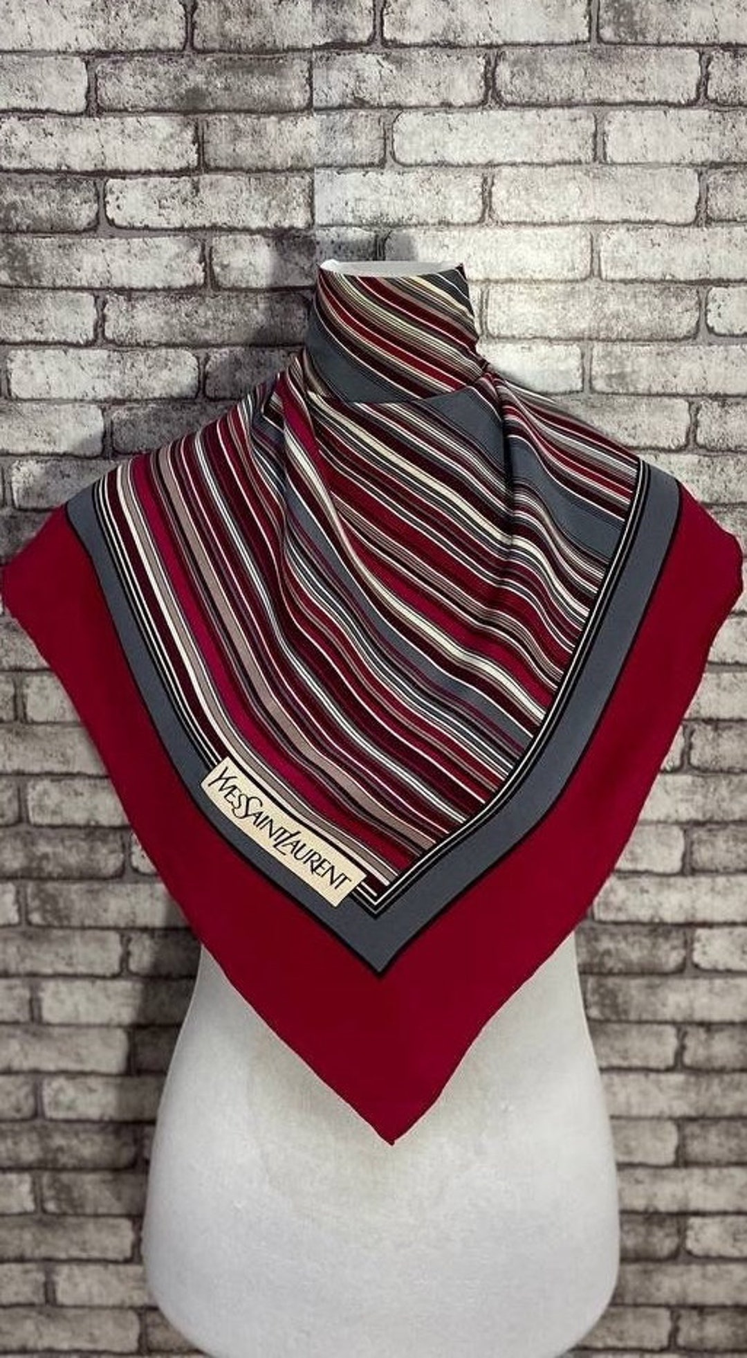 YSL Yves Saint Laurent Silk Twill Stripe Scarf 87x87cm Rev