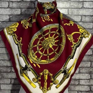 Free shipping Authentic Hermes “Canon wheel” silk scarf (34”x35”) H10553