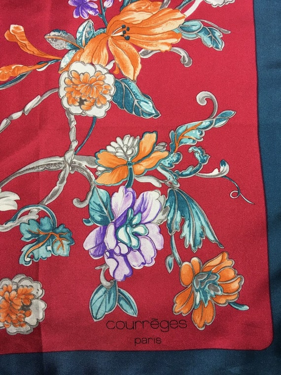 Free post Authentic Courreges  silk scarf (33"x34… - image 4