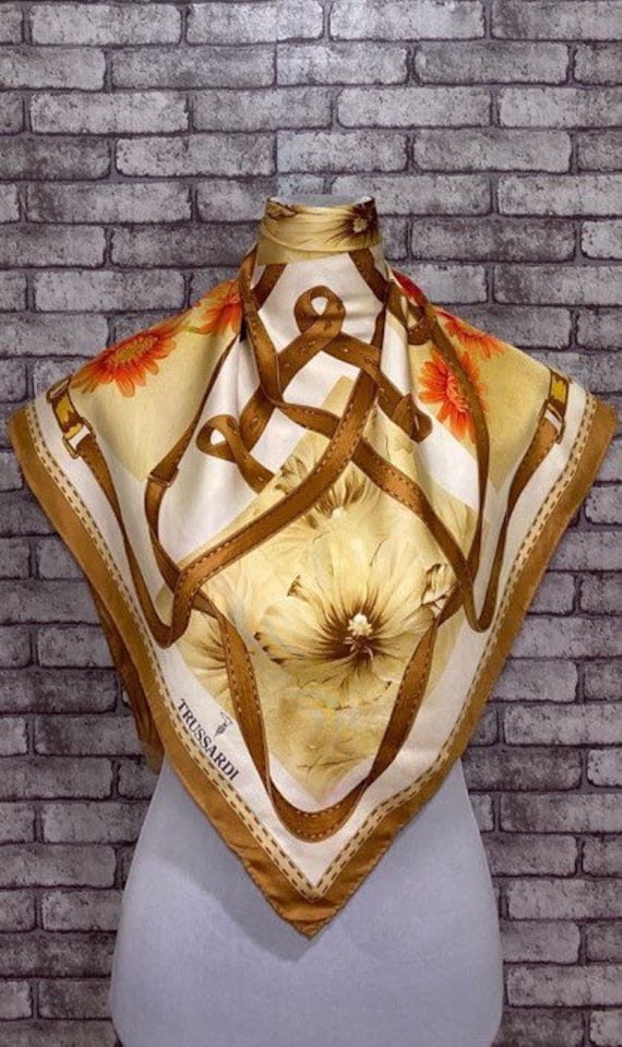 Free post Authentic Trussardi   silk scarf (33"x3… - image 1