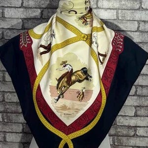 Gratis FEDEX EXPRESS Authentieke Hermes "Charreada" zijden sjaal (34" x 35") H10306