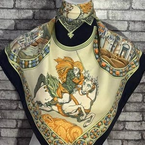 Free shipping Authentic Hermes “Le Triomphe Du Paladin”  silk scarf (34”x35”) H10864