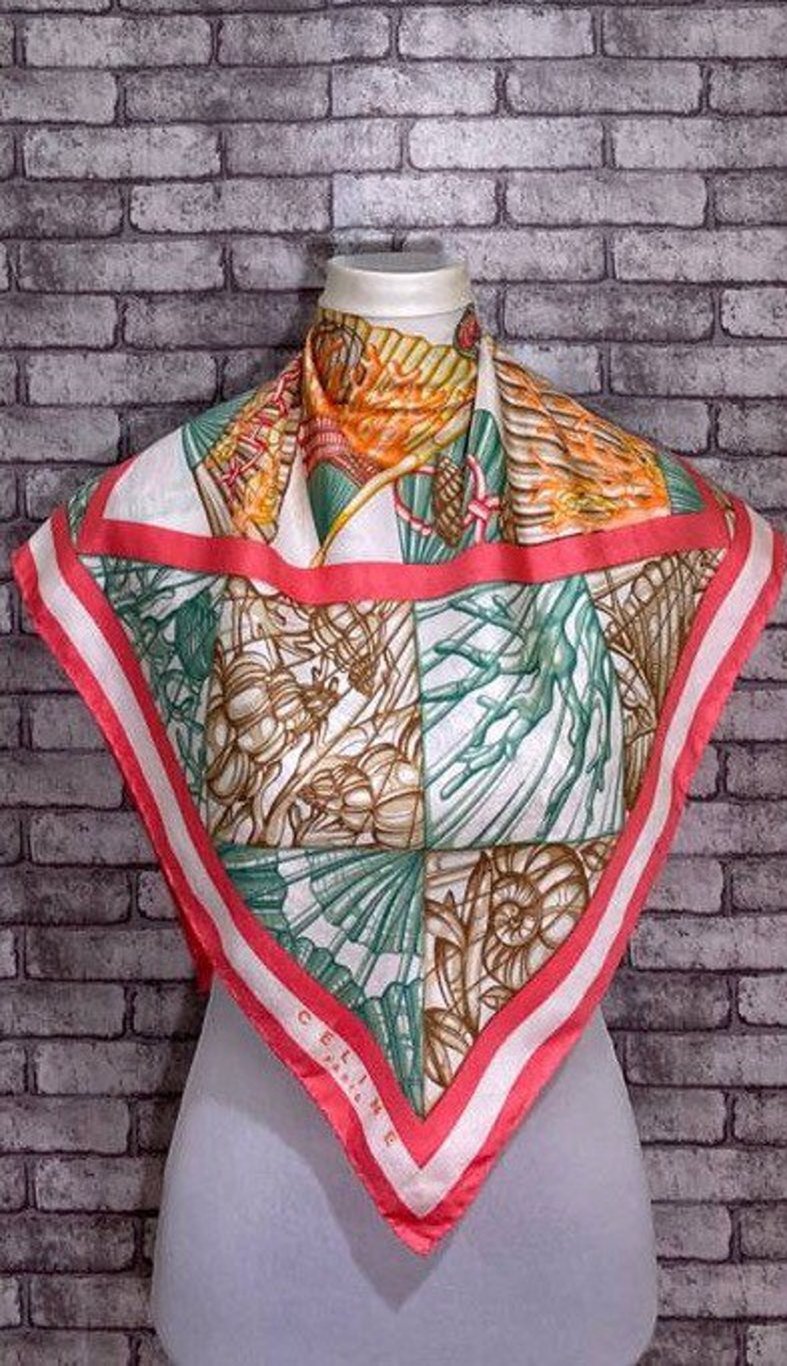 Free shipping Authentic Celine silk scarf | Etsy