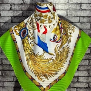 Free FedEx Authentic Hermes “Republique Francaise”  silk scarf (34”x35”) H11160