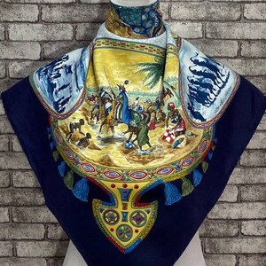 Free DHL EXPRESS Authentic Hermes “Cavaliers Peuls” silk scarf (34”x35”) H7850