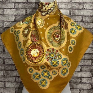 Gratuit DHL EXPRESS Authentique foulard en soie Hermès « Le Roy Soleil » (35"x34")H7581