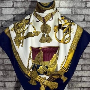 Free shipping Authentic Hermes “Grand Uniforme” silk scarf (34”x35”) H10954