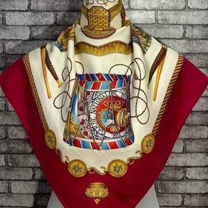 Free shipping Authentic Hermes “Les Tambours” silk scarf (34”x35”) H9891