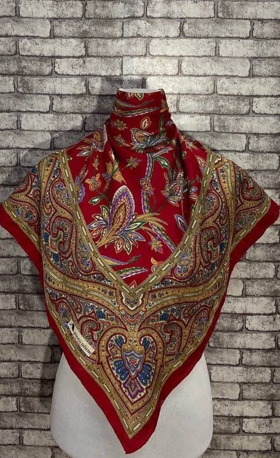 Free shipping Authentic Aquascutum  silk scarf (3… - image 1