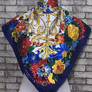 Free post Authentic D'Argenlieu   silk scarf (33"x34")D3487