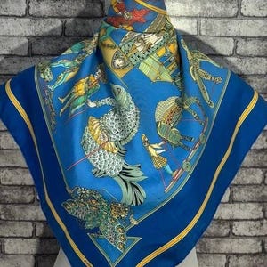 Free FEDEX EXPRESS  Authentic Hermes “Les temps des Marionnettes” silk scarf (34”x35”) H10417