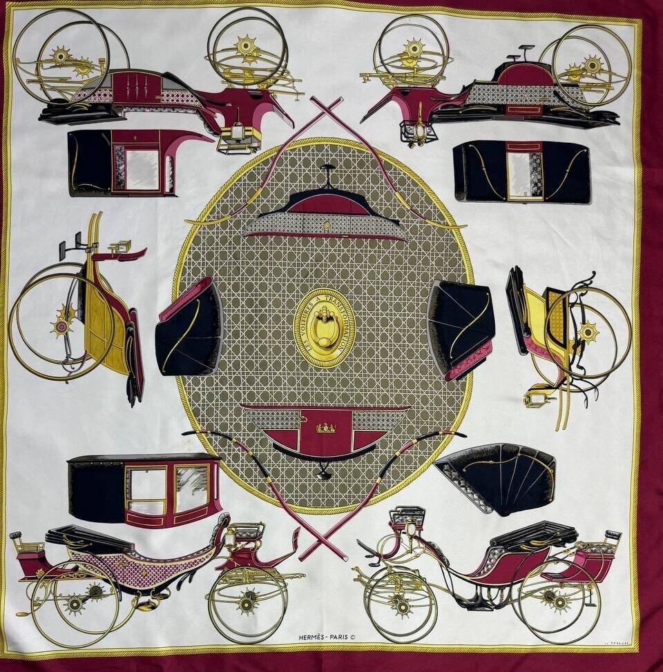 HERMES Les Voitures a Transformation Silk Scarf 90