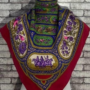 Gratis Fedex Express Authentieke Hermes "Qalamdan" kasjmier zijden sjaal (34" x 35") A