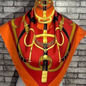 Free shipping Authentic Hermes “ Eperon d’Or”  silk scarf (34”x35”) H9577