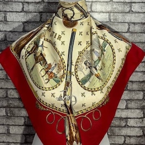 Free shipping Authentic Hermes “La Chase A Tir” silk scarf (34”x35”) H9496