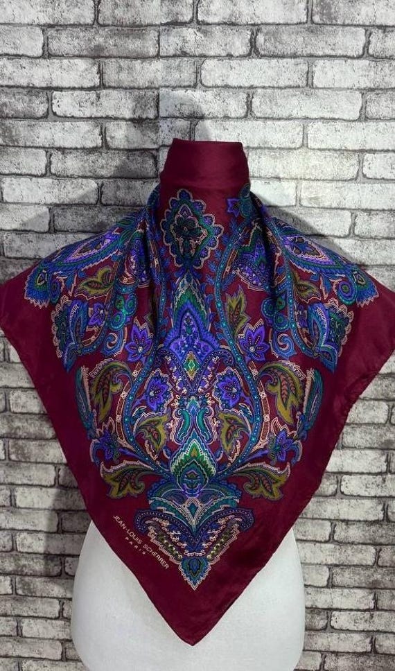 Free shipping Authentic Jean Louis Scherrer silk scarf (33”x34
