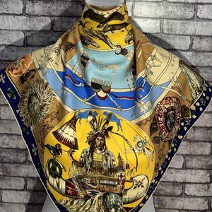 Free shipping Authentic  “Mythologies des hommes” silk scarf (33”x34”) C11653