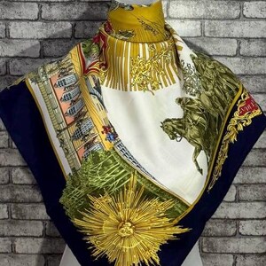 Gratis FEDEX EXPRESS Authentieke Hermes "Sanssoucy" zijden sjaal (34" x 35") H10633