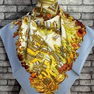 Free DHL EXPRESS  Authentic Hermes “Au Pays de Cocagne” silk scarf (34”x35”) A