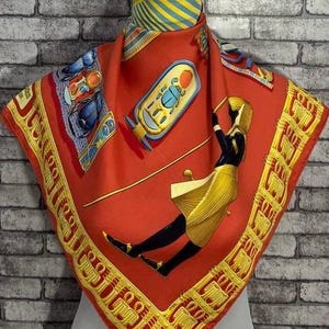 Free DHL express Authentic Hermes “Tutankhamun” silk scarf (34”x35”) H10326