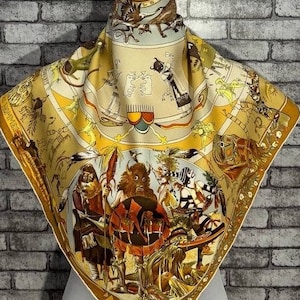 Gratis DHL EXPRESS Authentieke Hermes “Les Mythologies Des Hommes Rouges” zijden sjaal (34”x35”) H9762