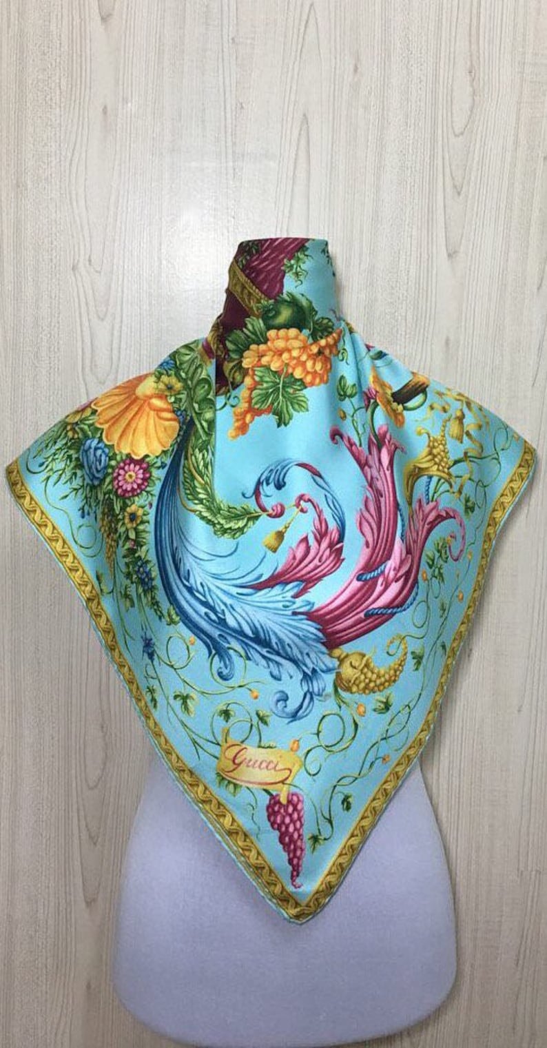 Free post Authentic Gucci silk scarf 34x34.5 G Etsy