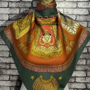 Free shipping Authentic Hermes “Poste et Cavalerie” silk scarf (34”x35”) H9219