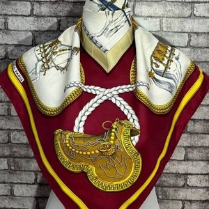 Free shipping Authentic Hermes “Grand Apparat” silk scarf (34”x35”) H9266