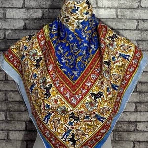 Gratis DHL EXPRESS Authentieke Hermes “Chasse en inde” zijden sjaal (34”x35”) H9947