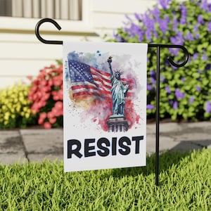 RESIST Yard, House Banner, flag. Protest yard banner, flag. RESIST. USA Flag statue of liberty Resist flag, banner. Protest flag