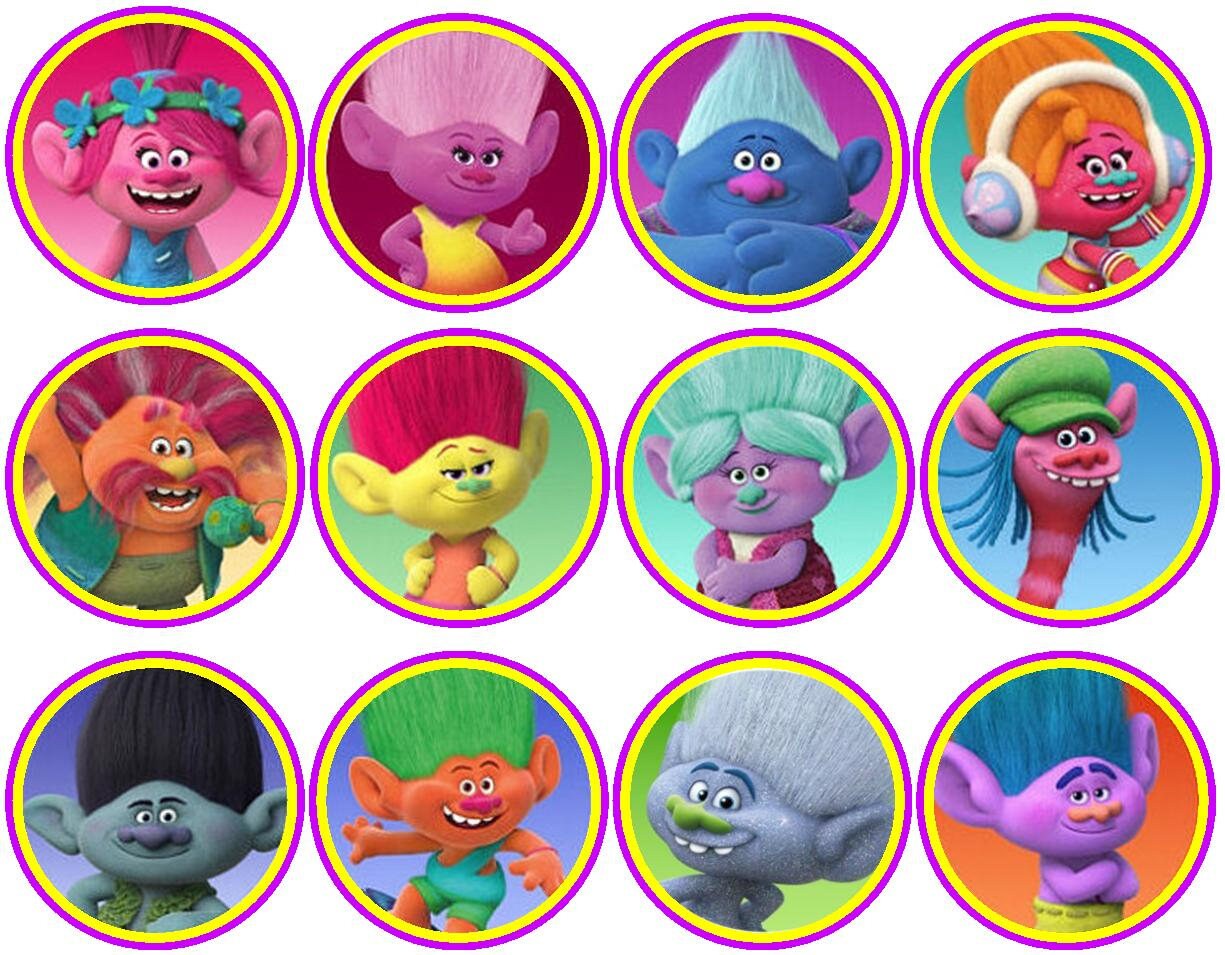 TROLLS cupcake toppers 189 Edible cupcake toppers barney Etsy