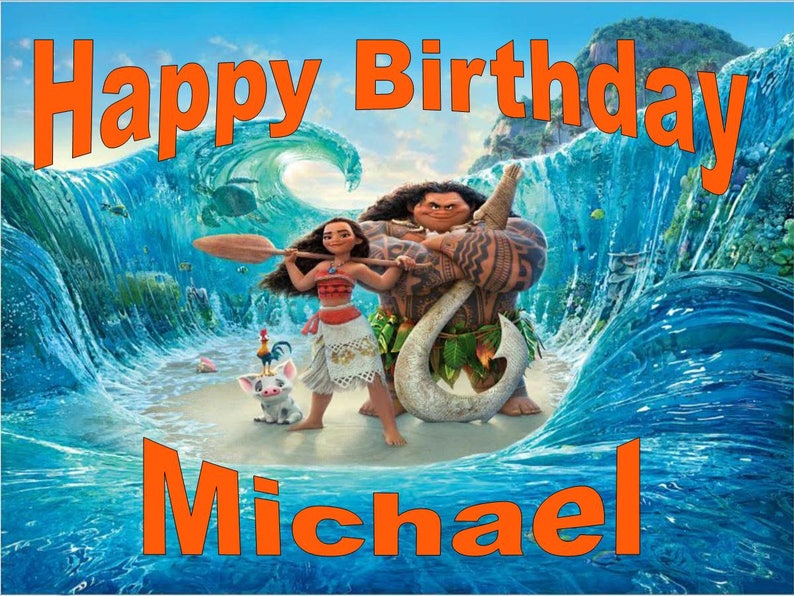 Moana Round Iced Icing Personalised Cake Topper 7.5/" Cupcake Tops
