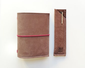 Lilac Brown Nubuck Travelers Notebook / TN A6 size Meraki Planner made with genuine Italian leather