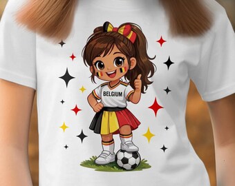 ベルギーサッカーTシャツ：ベルギーの女の子向けナショナルプライドTシャツ、子供や家族へのサッカーファンギフト