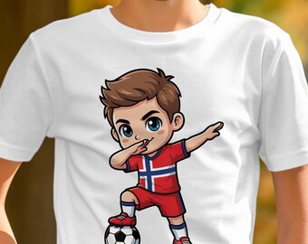 ノルウェーサッカーダブTシャツ：キッズサッカーファンTシャツ、ノルウェーの誇りギフト