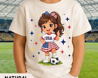 USAサッカーTシャツ：アメリカンガールナショナルプライドTシャツ、子供と家族へのサッカーファンギフト