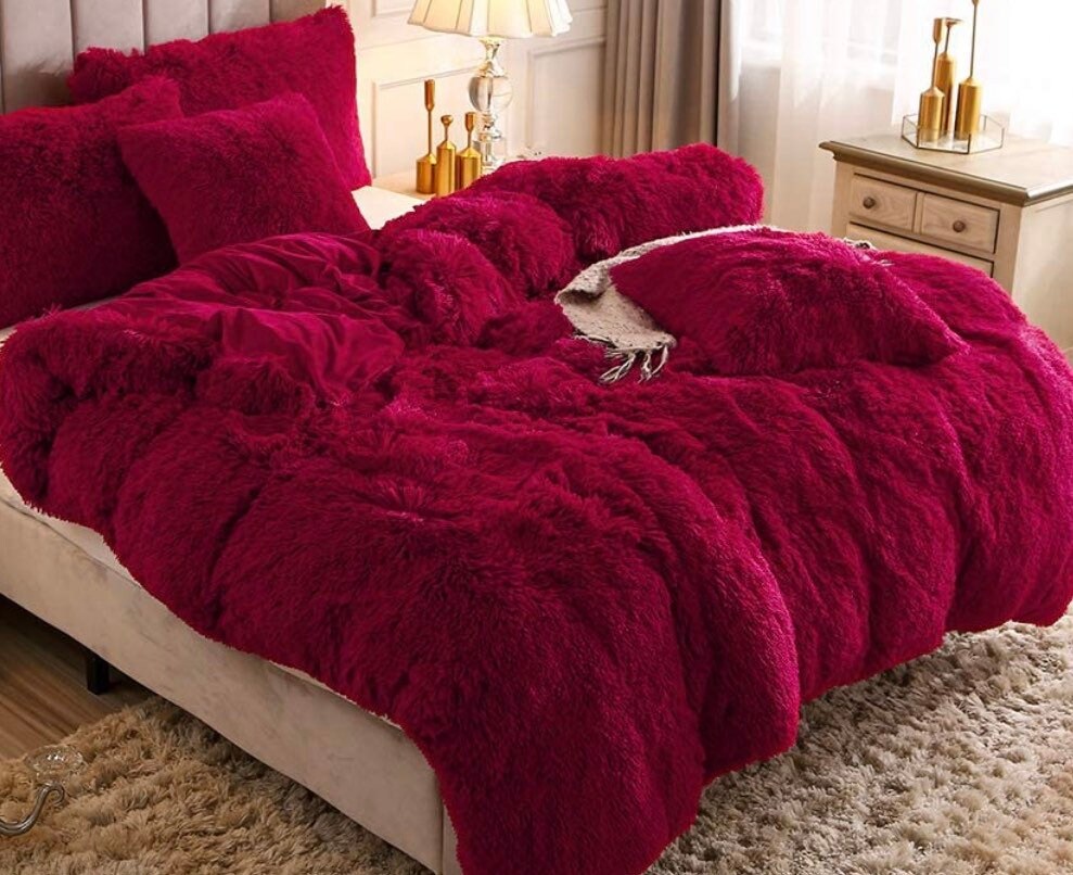 Burgundy King Bed Size Weighted Blanket Luxury Plush Shaggy Etsy