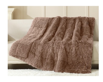 Manta ponderada de piel sintética/sherpa larga marrón para adultos con garantía (60" x 75")