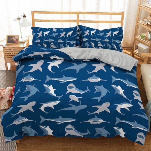 Circling Shark Pattern Print Duvet Cover Bedding Set