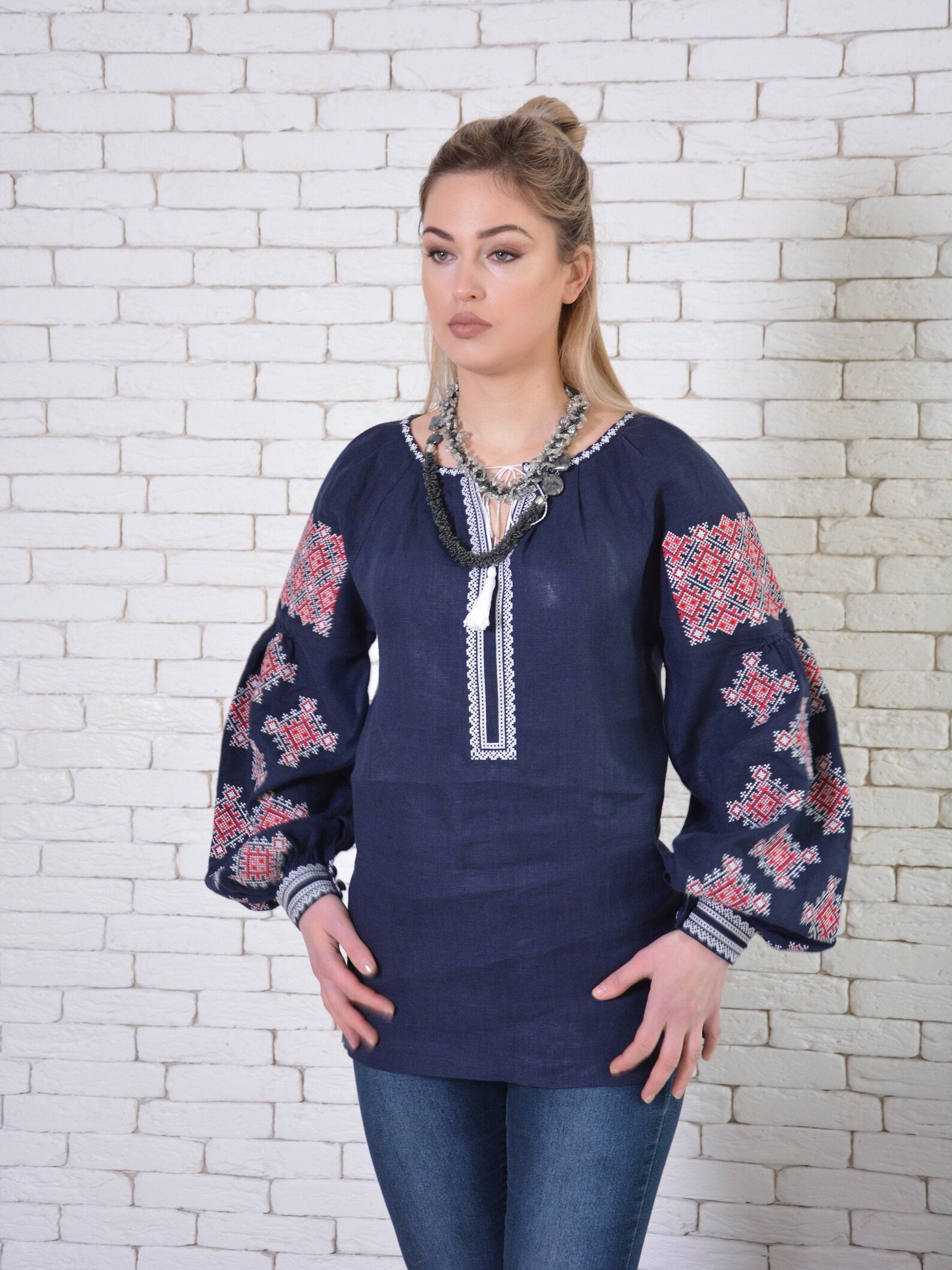 Dark blue Vyshyvanka blouse Vyshyvanka blouse Ukrainian | Etsy