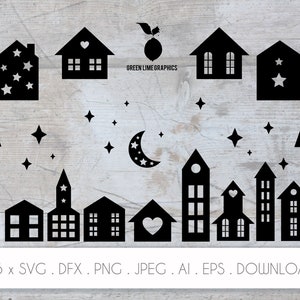 Scandi Houses SVG, Christmas House SVG, Houses Silhouette, Winter Village, House plotter files Cricut Canvas Brother Silhouette, dxf, png