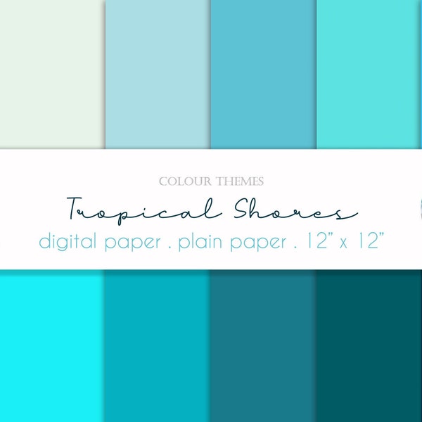 Aqua Solid Colour Digital Paper, Beach Digital Paper, Teal solids, Aqua plain paper, Turquoise digital scrapbook paper, Blues shades, Ocean