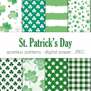 St Patrick&#39;s Day Digitales Papier, St Patrick&#39;s Day Muster, digitales Papier mit Kleeblatt, Kleeblatt, Kleeblatt-Datei