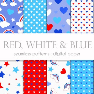 Independence Day Digital Paper, 4th July seamless pattern, Patriotic Background, Labour Day, America, British Patterns, Red White & Blue