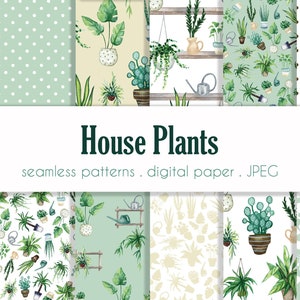 House plants digital paper, plants seamless pattern, plants pattern, indoor plants, botanical patterns plants sublimation, digital scrapbook