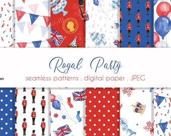 Royal digital paper, Royal seamless pattern, King Charles Birthday, Trooping the Colour, Union Jack pattern
